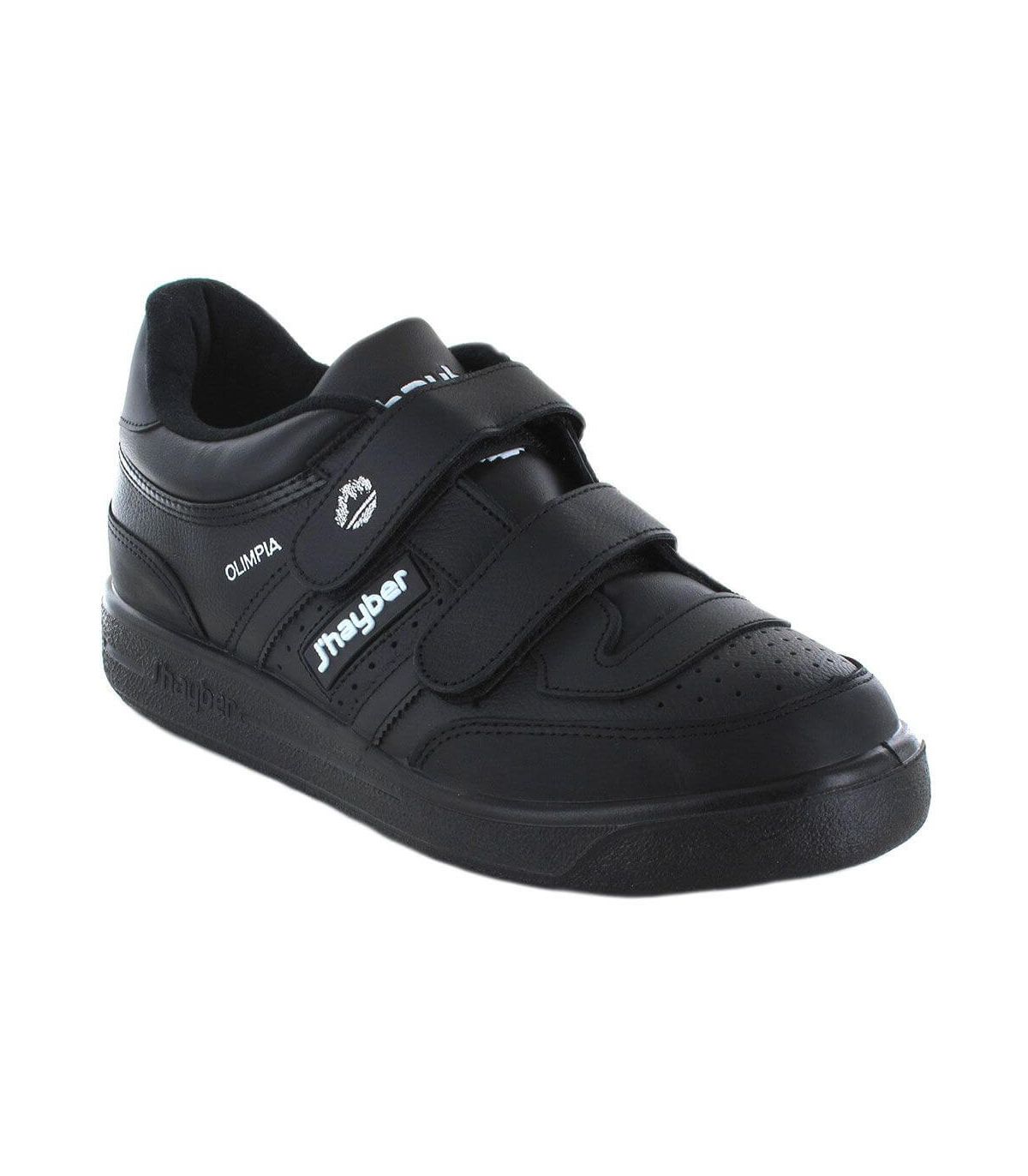 Zapatillas Jhayber Olimpia Negro de cuero con cierre de velcro para hombre, calzado deportivo fabricado en España.