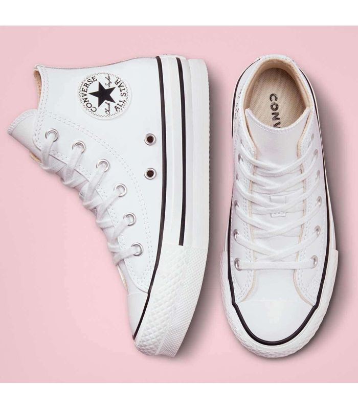 White leather converse store high top junior