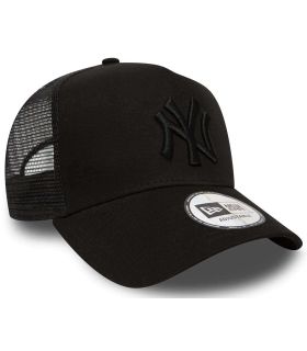 Gorra New Era New York Yankees Clean Black A-Frame Trucker negra con paneles de malla y logo frontal.