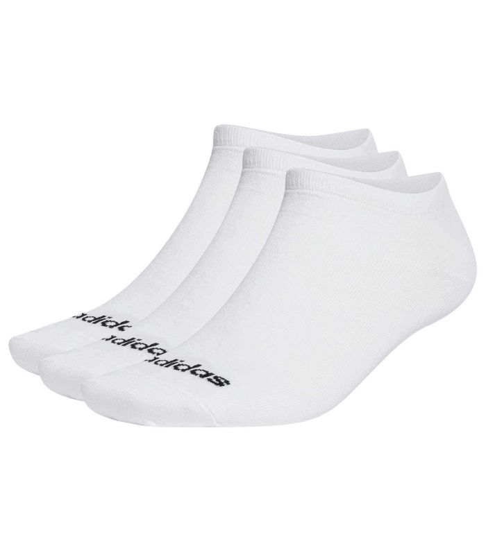 Pack 3 calcetines invisibles Adidas Piqui Thin Linear blancos de algodón reciclado con diseño bajo el tobillo.