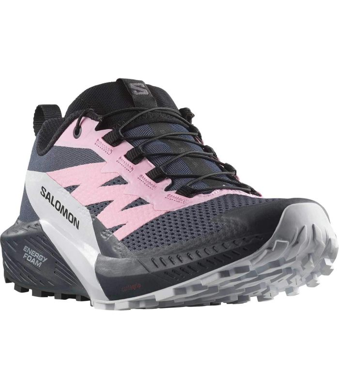 Salomon Sense Ride 5 W Gris, zapatilla de trail running versátil para mujer apta para ultradistancia.