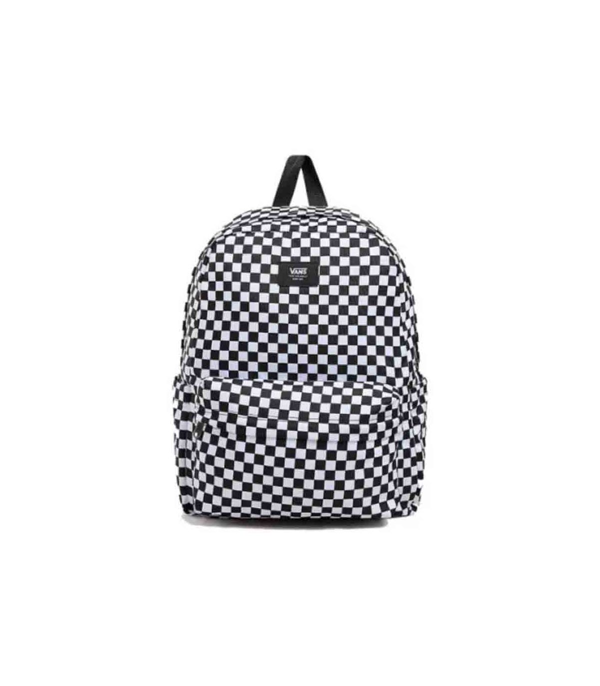 Mochila urbana Vans Old Skool Check con estampado de cuadros, compartimento para portátil y diseño sostenible.