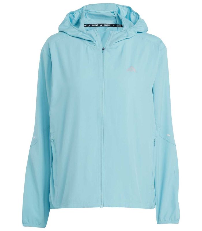 Chaqueta Adidas Run It Jacket Minton para mujer, prenda técnica de running ligera para corredoras profesionales.
