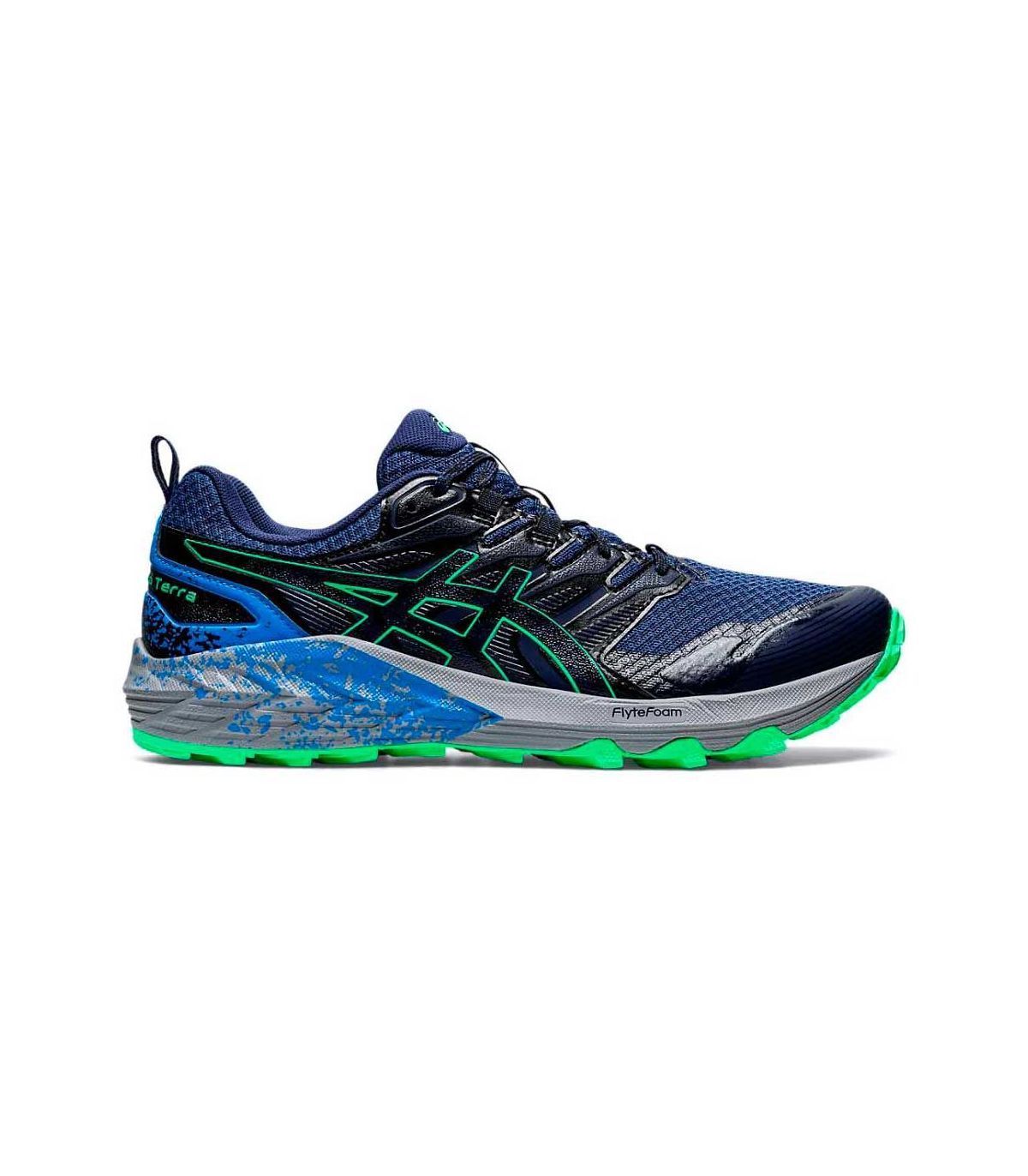 Zapatillas trail Asics Gel Trabuco Terra azul con amortiguación FLYTEFOAM y GEL para corredores de pisada neutra.