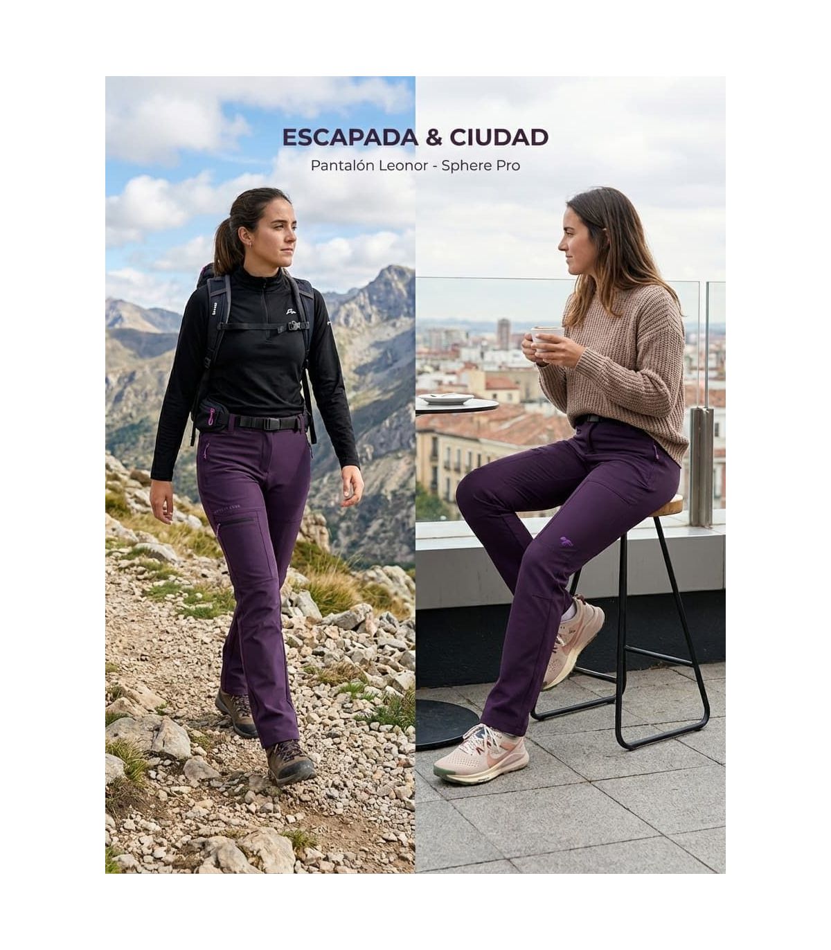 Pantalón Trekking Mujer Sphere Pro Leonor - Técnico y Bielástico | Bielástico 4 Direcciones Berenjena