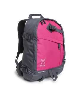 Mochila técnica Altus G30 gris y fucsia de 27L para esquí de montaña con diseño ergonómico.