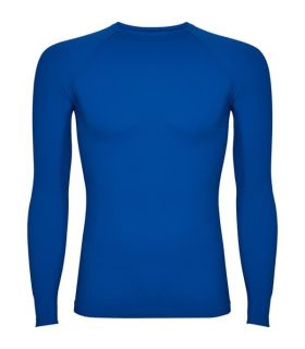Camiseta térmica azul Roly Prime Royal para deporte, tejido técnico elástico y transpirable para clima frío.