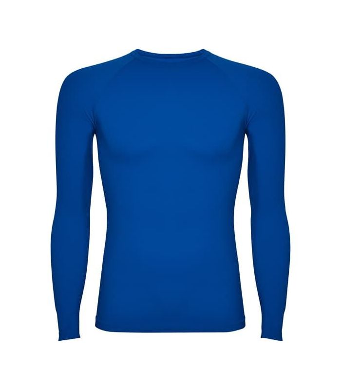 Camiseta térmica azul Roly Prime Royal para deporte, tejido técnico elástico y transpirable para clima frío.