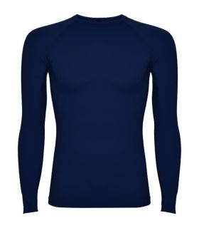 Camiseta térmica Roly Prime Navy azul marino, tejido técnico transpirable de ajuste segunda piel para deporte.
