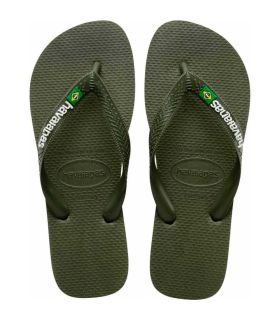 Chanclas Havaianas Brasil Logo Musgo de goma verde con bandera de Brasil, diseño ergonómico y deportivo.