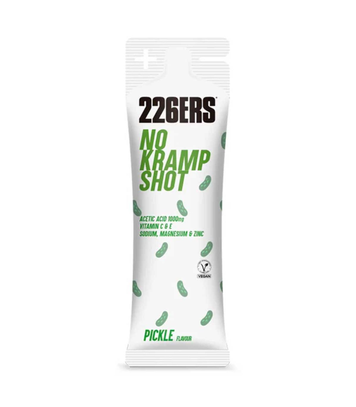 Suplemento 226ERS No Kramp Shot, vial líquido con electrolitos para prevenir calambres y fatiga muscular.