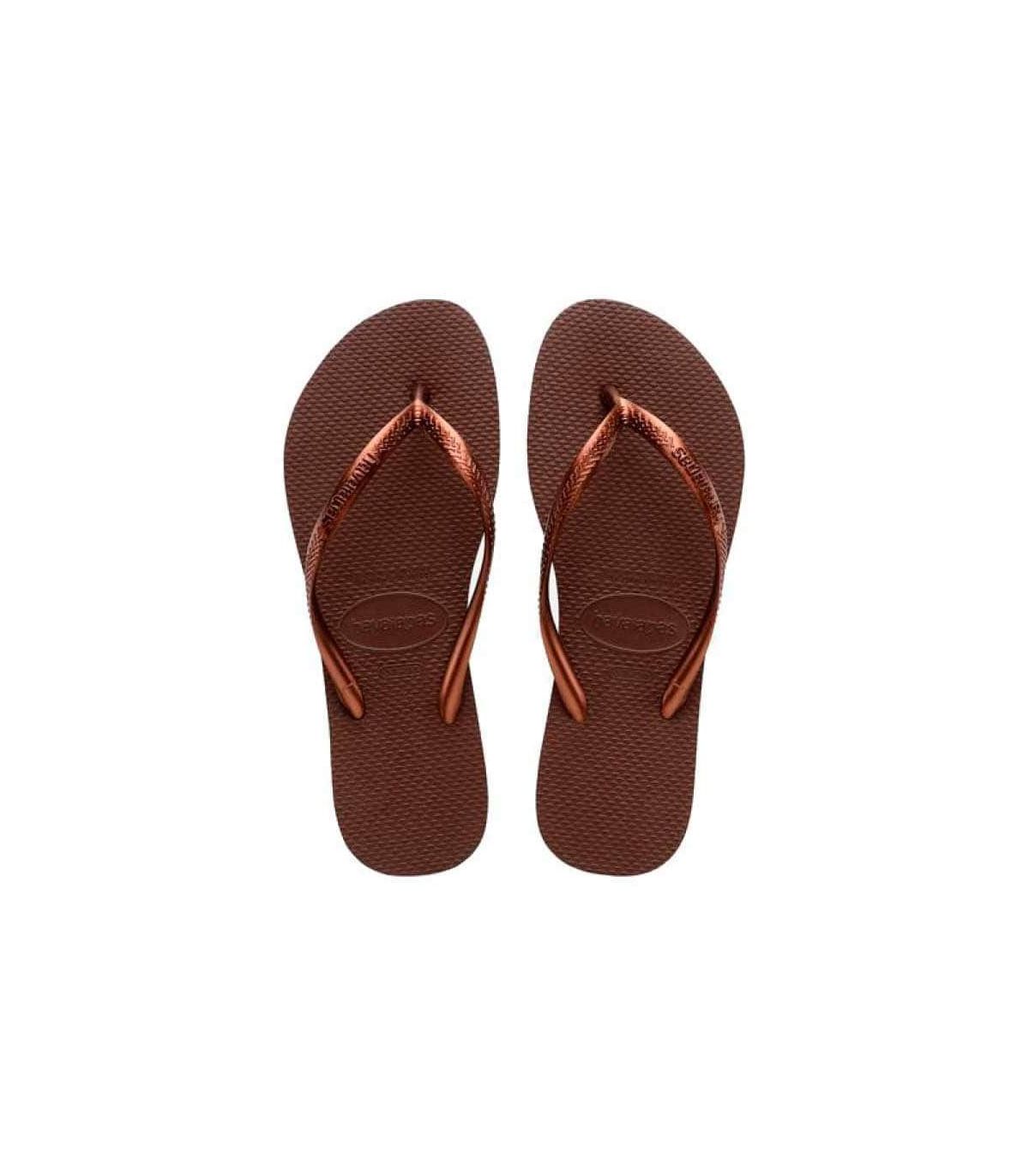 Havaianas Chanclas Slim Marron | Silueta femenina con tiras finas de caucho