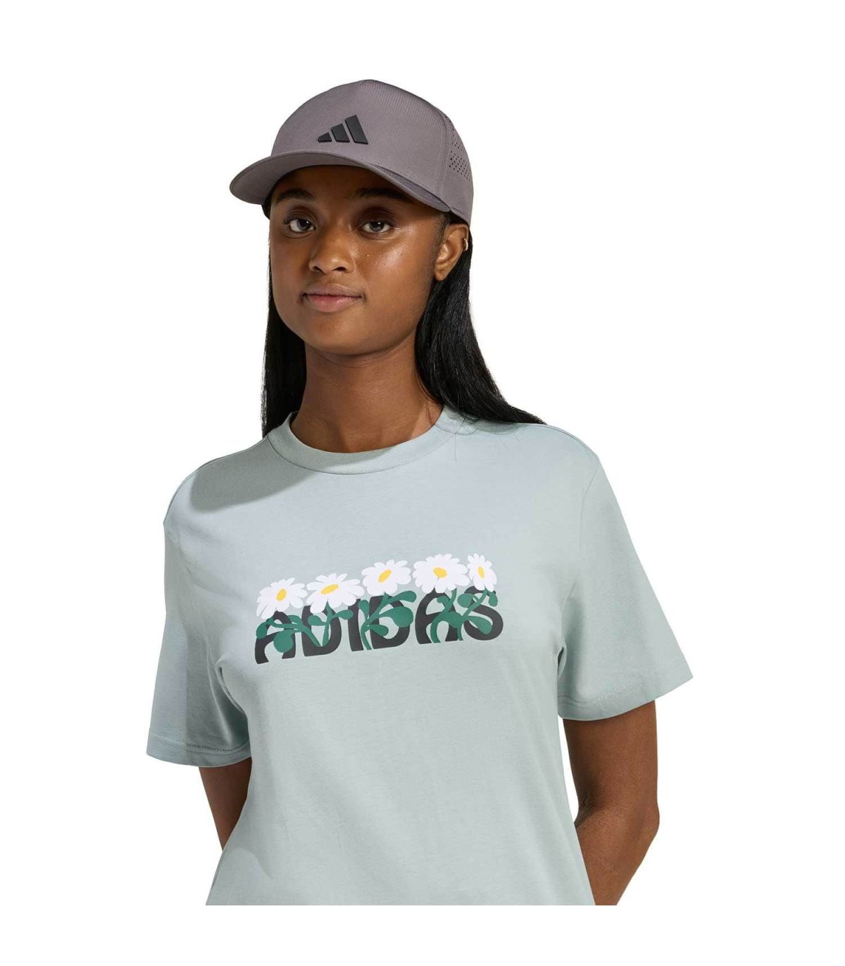 Adidas Camiseta Soft Side Mujer | Estampado floral margaritas y tejido menta