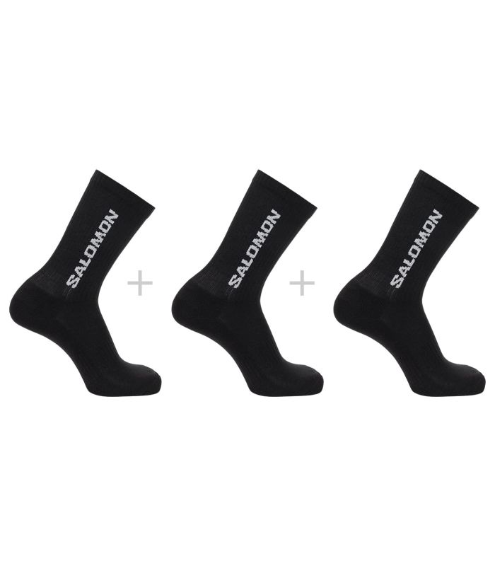 Pack de 3 pares de calcetines deportivos Salomon Everyday Crew negros con soporte de arco