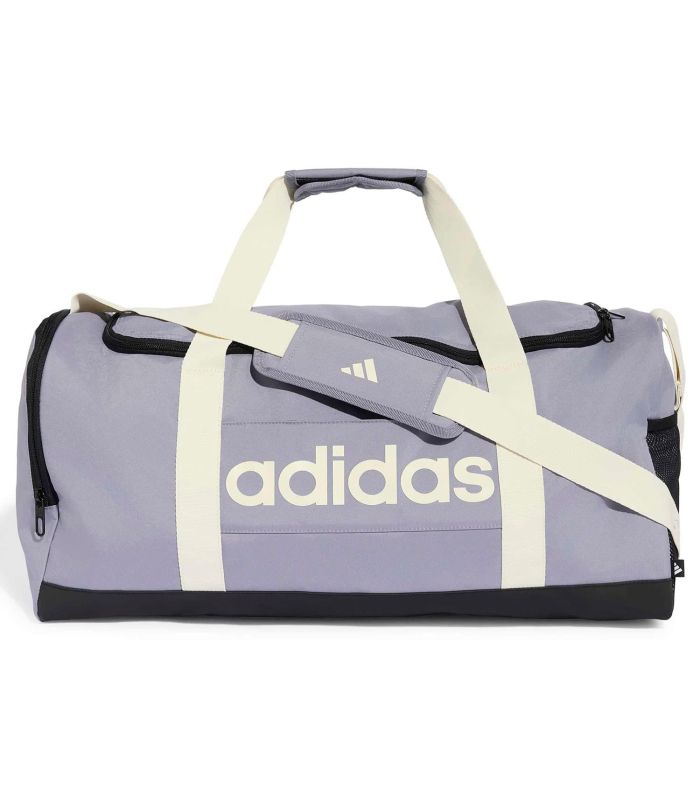 Bolsa de deporte mediana Adidas Linear morada con asas reforzadas y correa ergonómica para gimnasio