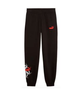 Pantalón deportivo negro para niño Puma Ess Logo Lab Brand con cintura elástica y puños acanalados.