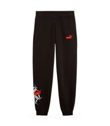Pantalón deportivo negro para niño Puma Ess Logo Lab Brand con cintura elástica y puños acanalados.