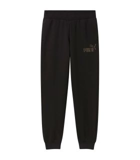 Pantalón deportivo negro Puma Ess+ con logo brillante de strass para niña