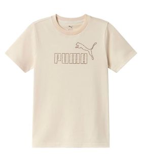 Camiseta Puma Ess+ Rhinestone beige para niña con detalle brillante frontal
